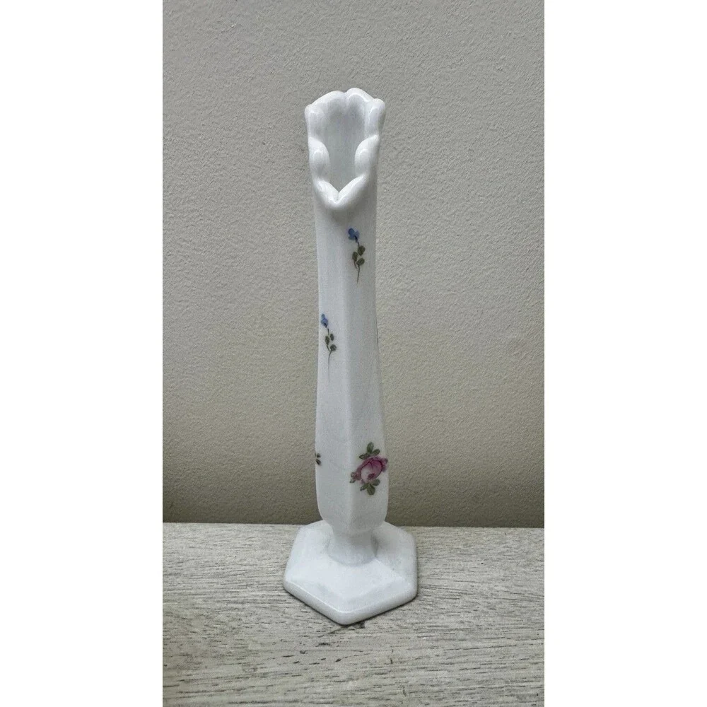 Vintage 60s Hand Painted Milk Glass Bud Vase 9